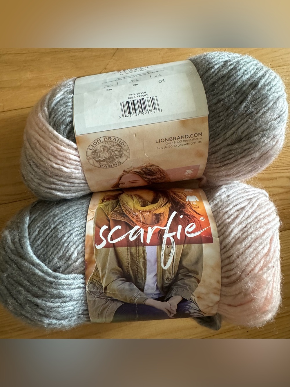 Lion Brand Scarfie Yarn Pink Silver Lot 2 Bulky Wool Blend Ombre Crochet Knit